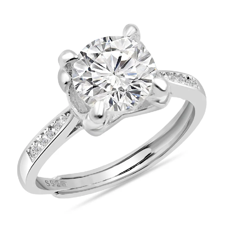 Bold Wedding Rings For Fashion-Forward Couples-Zarkan 925 Silver Solitaire American Diamond Ring