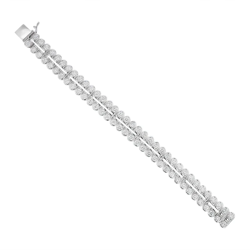 Sparkling Tennis-Style Bracelets For Elegant Occasions-Scallop Silhouette Diamond Double Row Bracelet in 18K White Gold