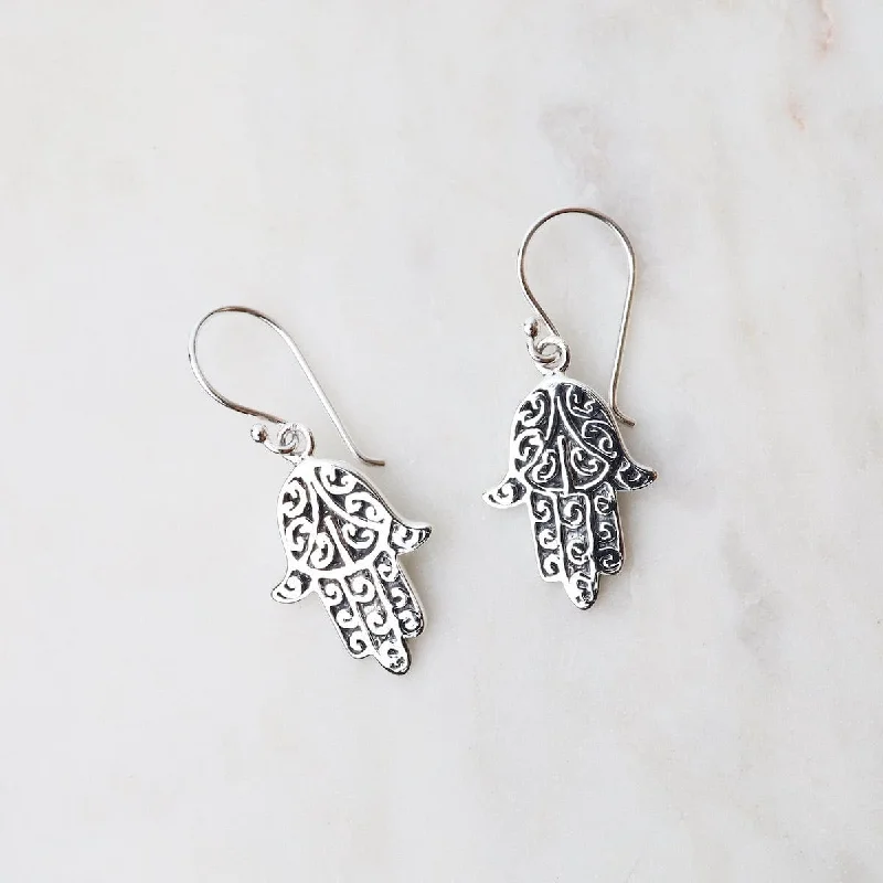 Trendy Earrings For Teenagers-Sterling Silver Hamsa Earrings