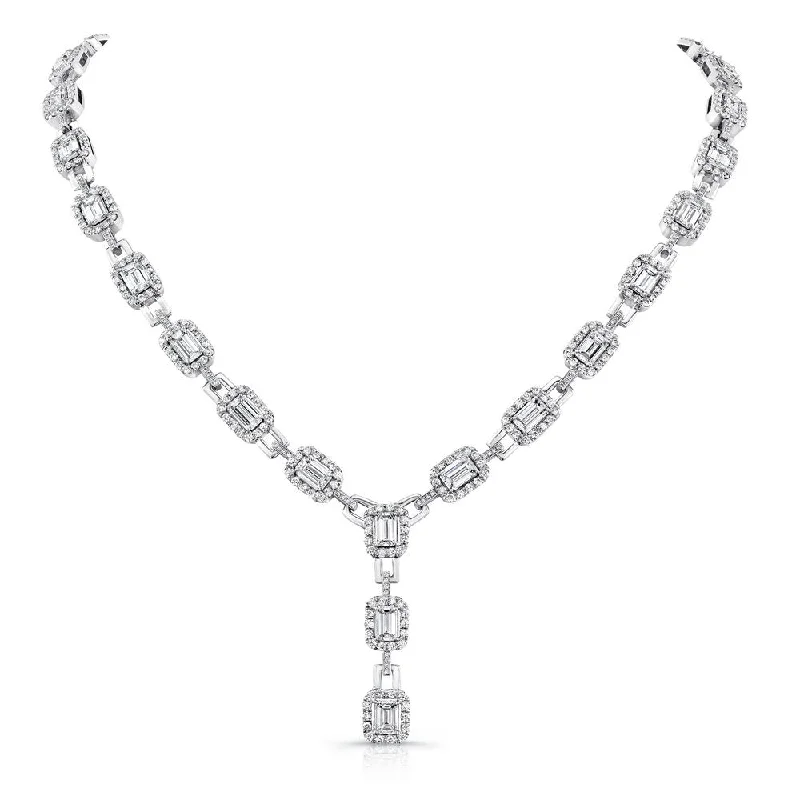 Uneek Emerald Cut Diamond Signature Lariat Necklace