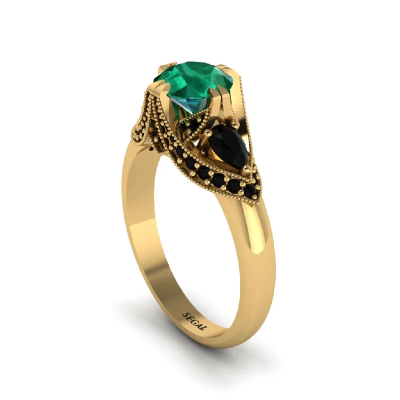 Timeless Wedding Rings For Classic Couples-Emerald Vintage Round Cut Engagement Ring - Kali No. 34