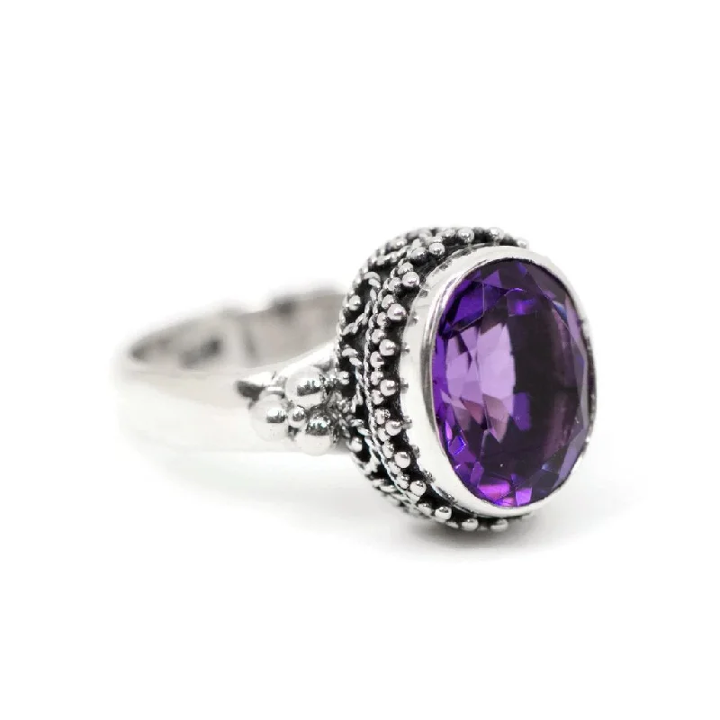 Elegant Diamond Rings For Wedding Day Glam-Sterling Silver Oxidized 11x9mm Oval Amethyst Ring