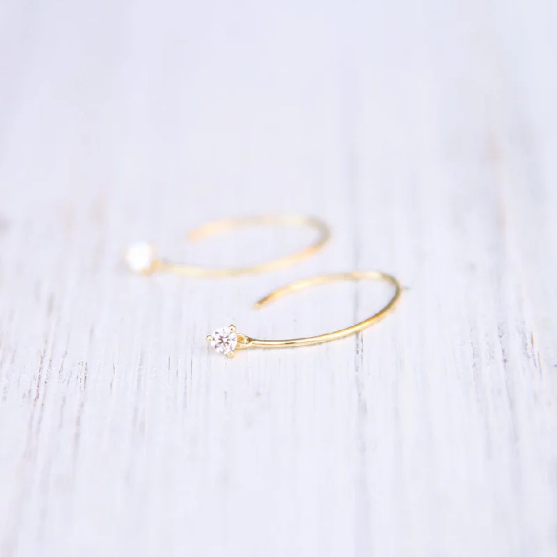 Silver Earrings For Sensitive Ears-Gold Vermeil Wire Earrings With Prong Set CZ