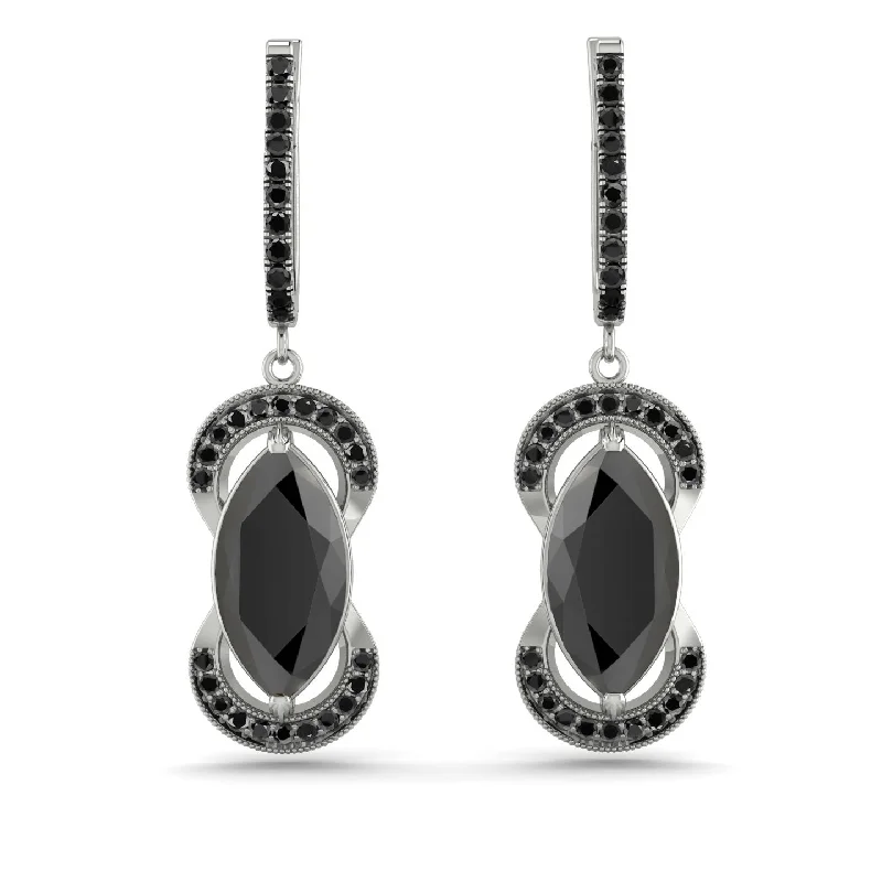 Vintage Crystal Earrings For Antique Style-Marquise Vintage Black Diamond Earrings - Marley No. 39