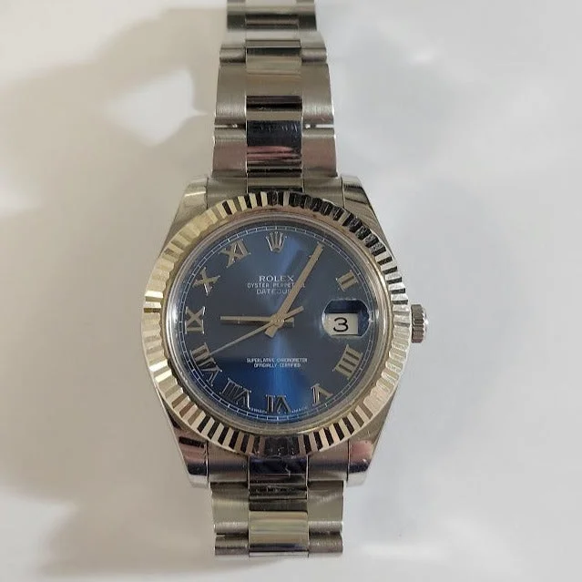 Customizable Sports Watches For Personalized Fitness-Pre-Owned Datejust II 41mm Stainless Steel Azzuro Blue dial 116334