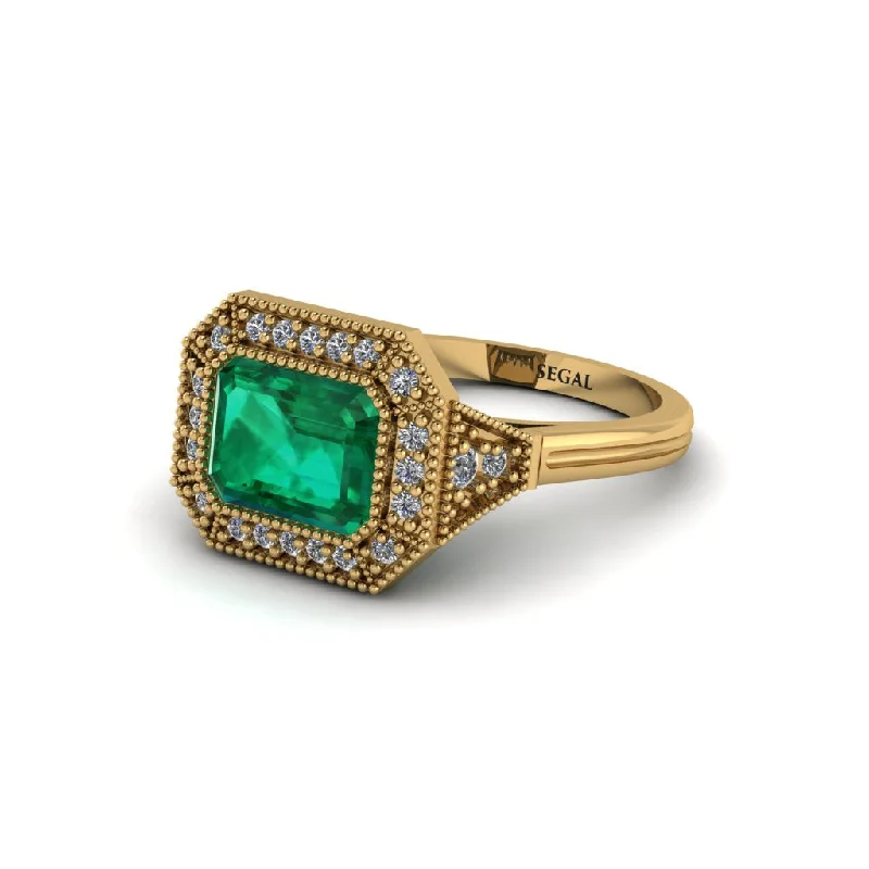 Beautiful Diamond Rings For Bridal Glam-Emerald Cut Emerald Milgrain Halo Engagement Ring - Juniper No. 4