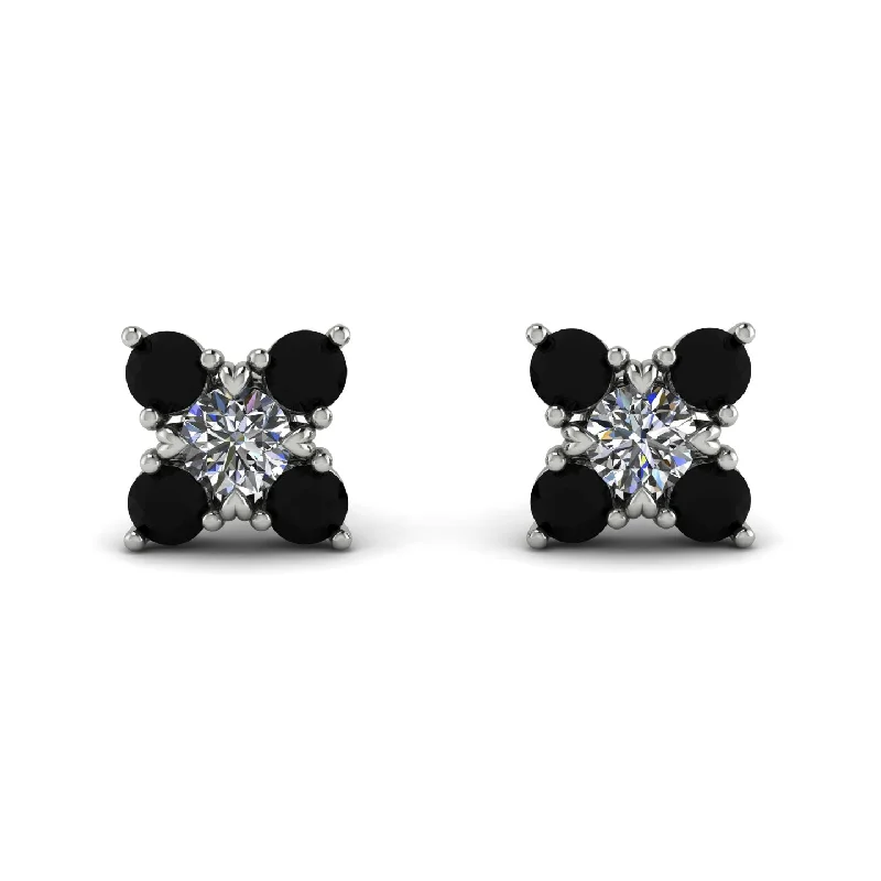 Trendy Gold Earrings For Fashion Statements-Geometrical 5 Diamonds Stud Earrings - Noa No. 33