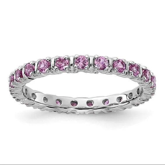 Stunning Gold Rings For Fashionable Looks-Sterling Silver Stackable Expressions Created Pink Sapphire Eternity Ring