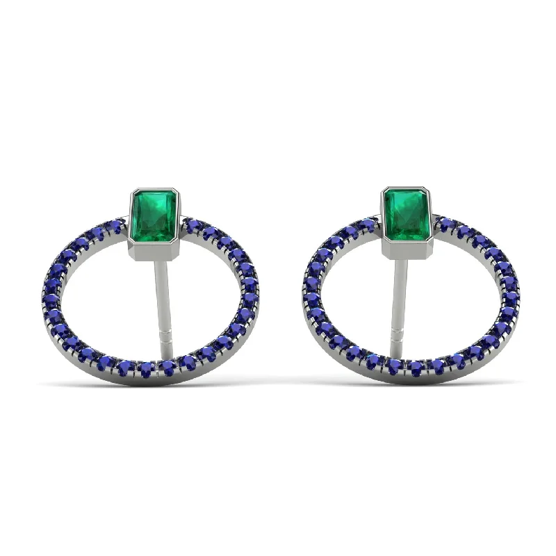 Crystal Earrings For Holiday Glam-Emerald Cut Circle Emerald Earrings - Oaklyn No. 66