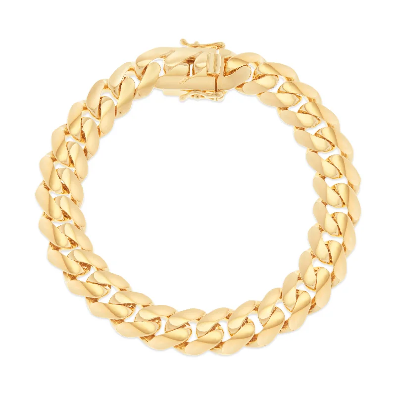 Luxury Silver Bracelets For Elegant Wear-14k Hollow Yellow Gold Cuban Bracelet 11 mm