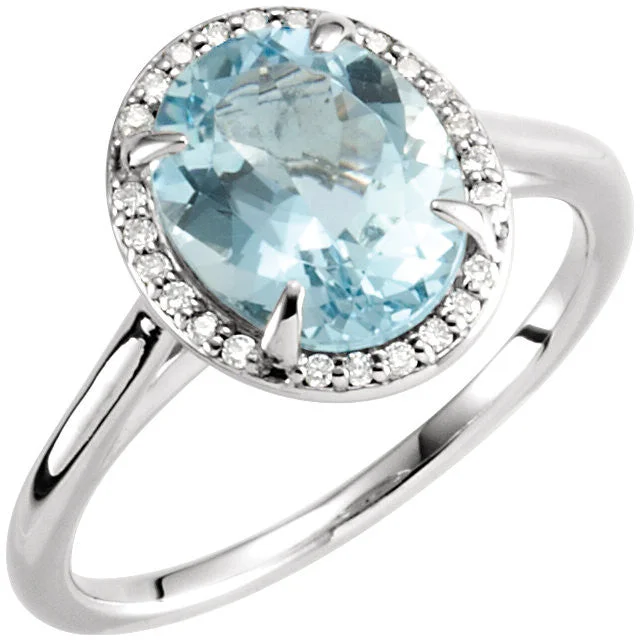 Luxury Wedding Bands For Timeless Elegance-14K White Gold 10x8mm Oval Aquamarine & .06 CTW Diamond Halo Ring