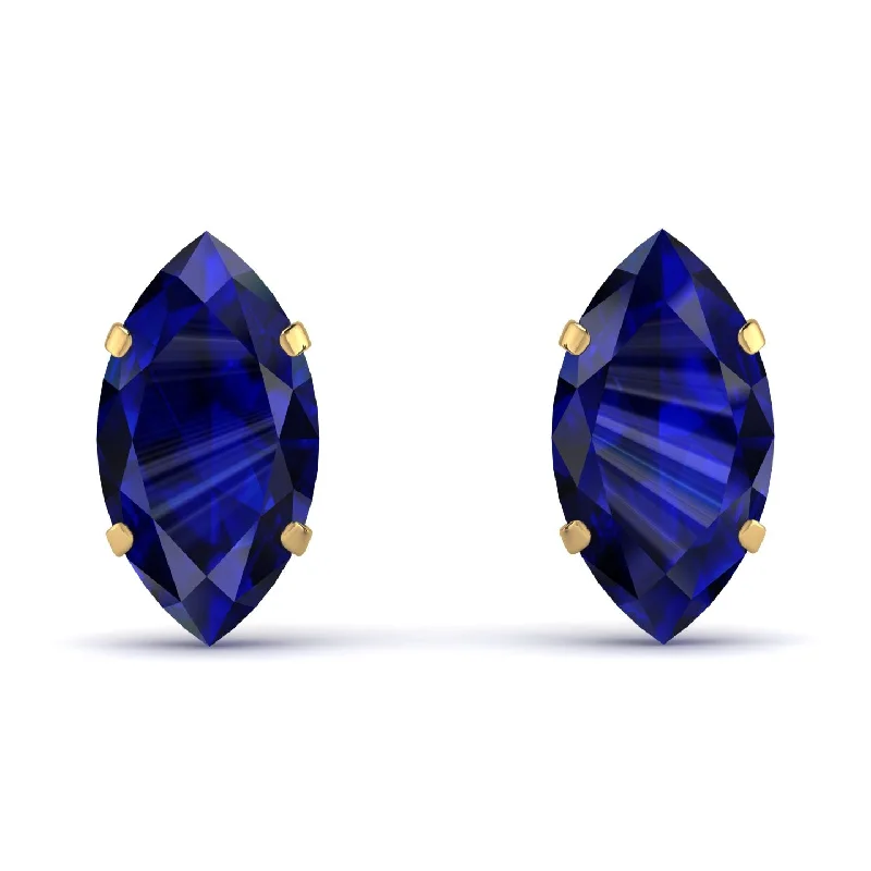 Trendy Gold Earrings For Fashion Statements-Hidden Halo Marquise Sapphire Earrings - Journey No. 43