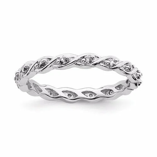 Custom Diamond Rings For Personalized Glam-Sterling Silver Stackable Expressions April White Topaz Twist Band Eternity Ring