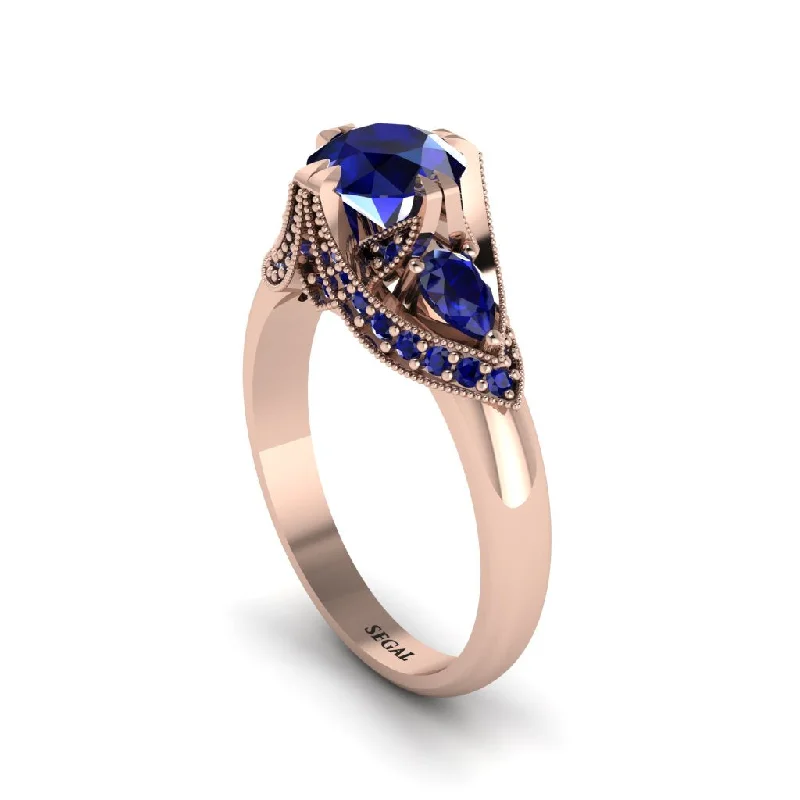 Custom Gold Engagement Rings For Personal Style-Sapphire Vintage Round Cut Engagement Ring - Kali No. 74