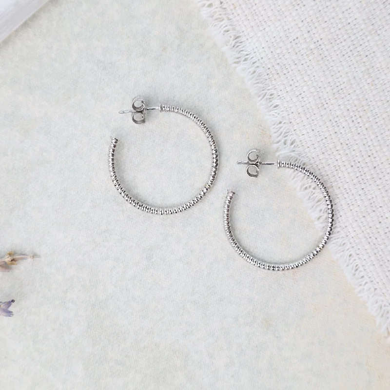 Artistic Hoop Earrings For Trendy Fashion-Sterling Silver 1" Sparkle Hoop Earrings