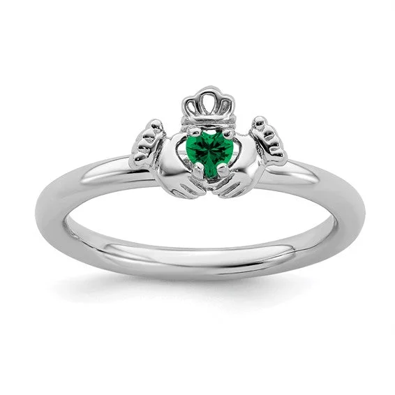 Simple Engagement Rings For Subtle Glam-Sterling Silver Stackable Expressions Created Emerald Claddagh Ring