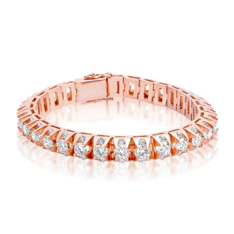 Trendy Gold-Plated Bracelets For Budget Glam-18k Custom Rose Gold Prong Set 18ct Diamond Bracelet