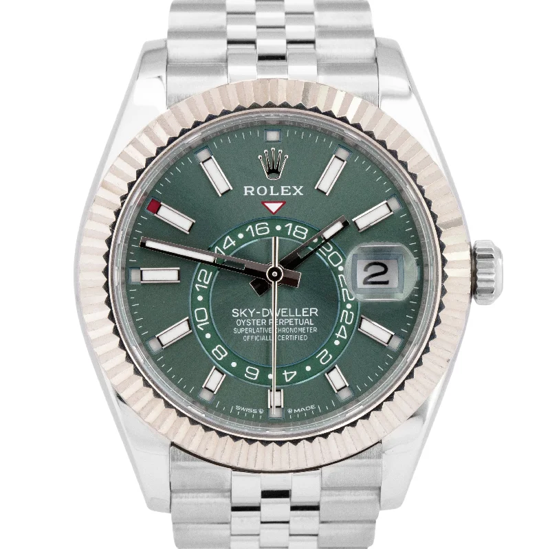 Elegant Ceramic Watches For Sleek Glam-2024 MINT PAPERS Rolex Sky-Dweller GREEN 42mm JUILEE 18K Stainless 336934 BOX