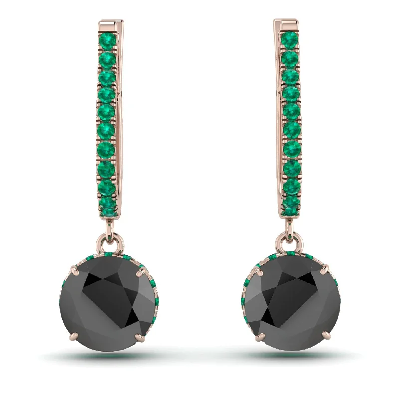 Simple Gold Earrings For Minimalist Style-Black Diamond Dangle Earrings With Hidden Halo - Adaline No. 23