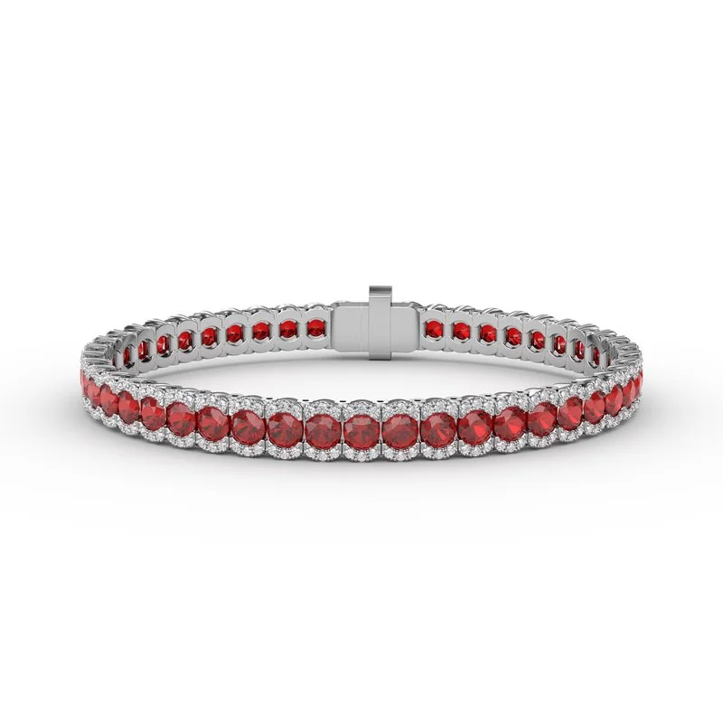 Simple Cuff Bracelets For Minimalist Style-Brilliant in Red Ruby and Diamond Bracelet B1550R