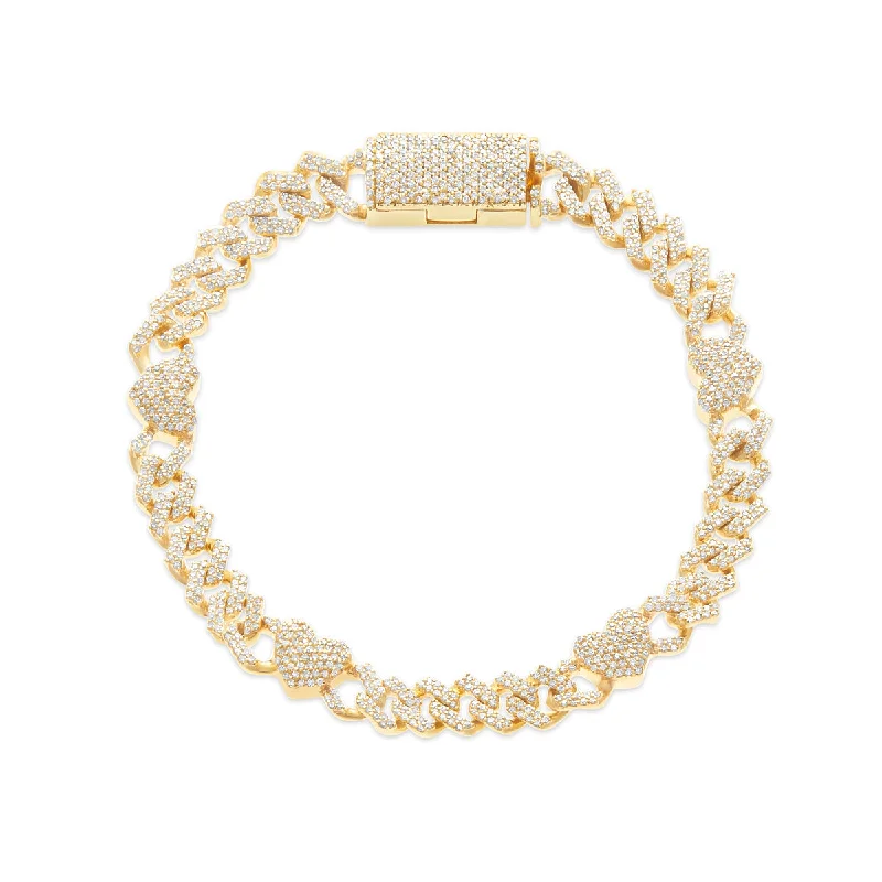 Simple Adjustable Chain Bracelets For Everyday Wear-10K Gold 1.75ct Diamond Cuban Bracelet with Heart Motif Links