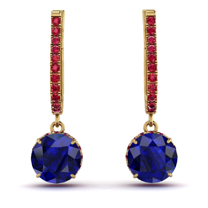 Gorgeous Earrings For Bridesmaids-Sapphire Dangle Earrings With Hidden Halo - Adaline No. 58