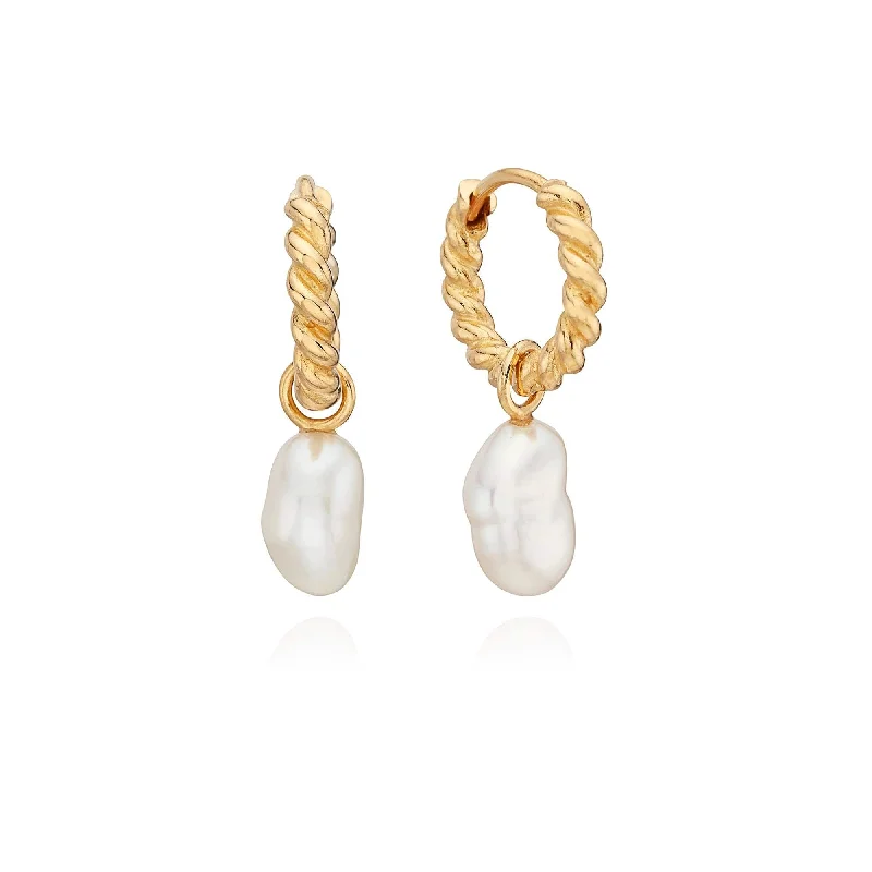 Gold Earrings For Stylish Women-Keshi Pearl Charm Twisted Mini Earrings