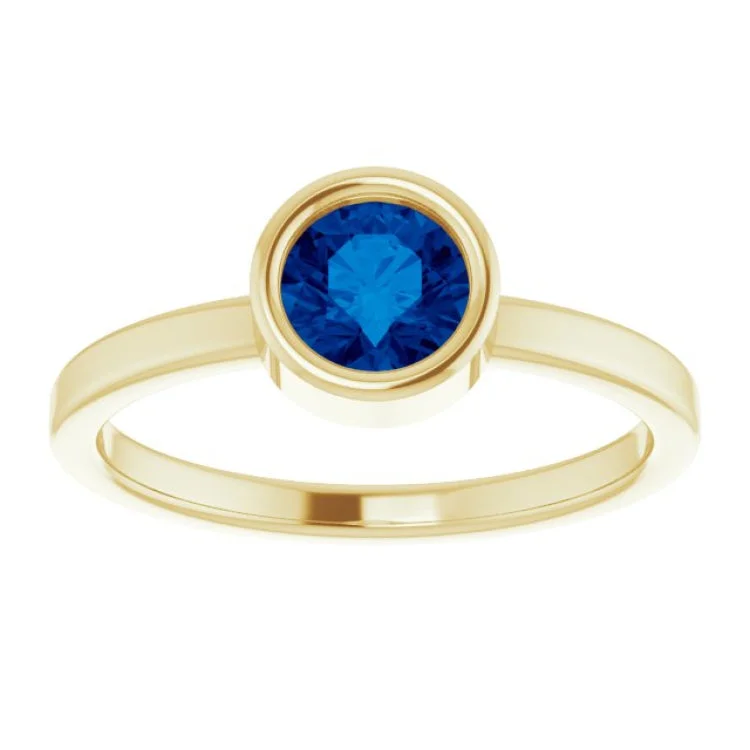 Simple Wedding Rings For Minimalist Couples-14K Yellow 5.5 mm Lab-Grown Blue Sapphire Ring