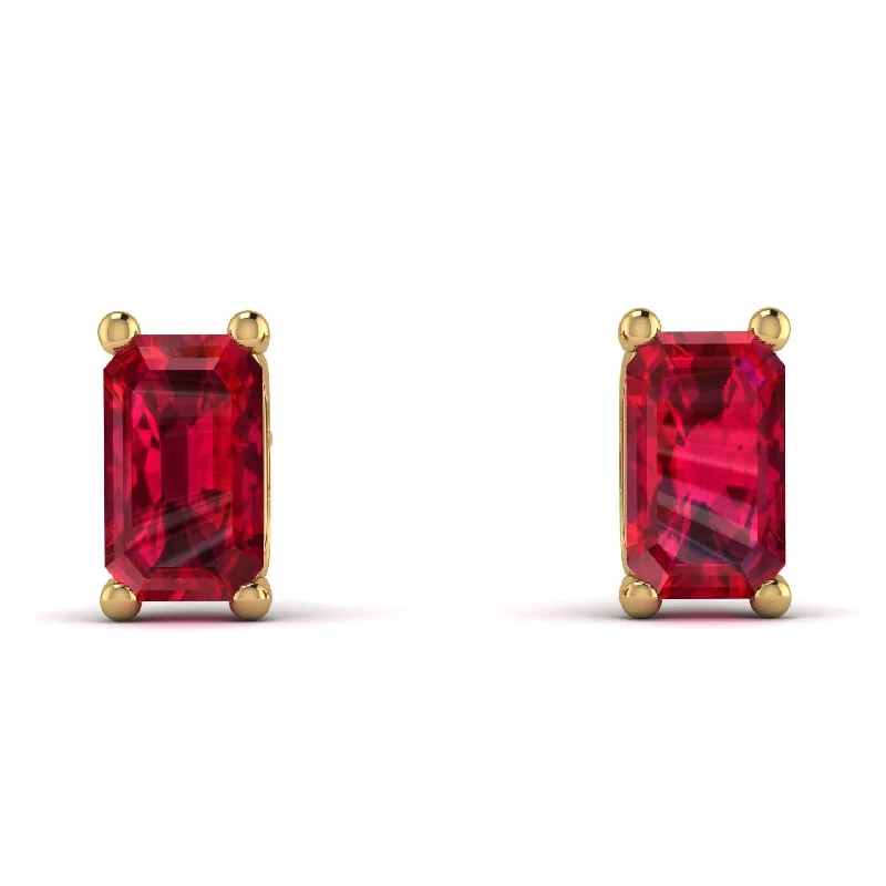 Elegant Crystal Drop Earrings For Glamorous Events-Hidden Diamonds Emerald Cut Ruby Earrings - Angel No. 70