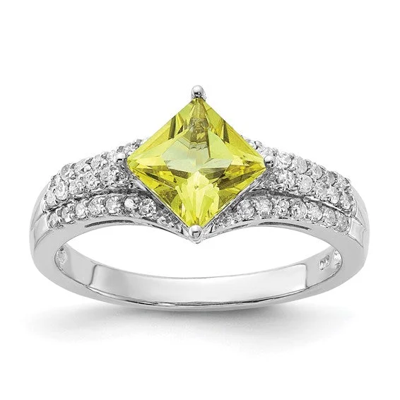 Classic Gold Engagement Rings For Timeless Love-Sterling Silver Diamond and Lemon Quartz Ring