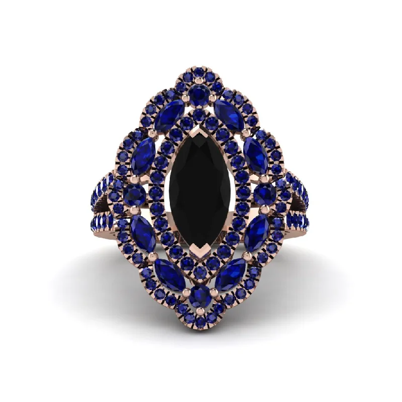 Stunning Cocktail Rings For Glamorous Parties-Black Diamond Three Layer Halo Marquise Ring - Destiny No. 68