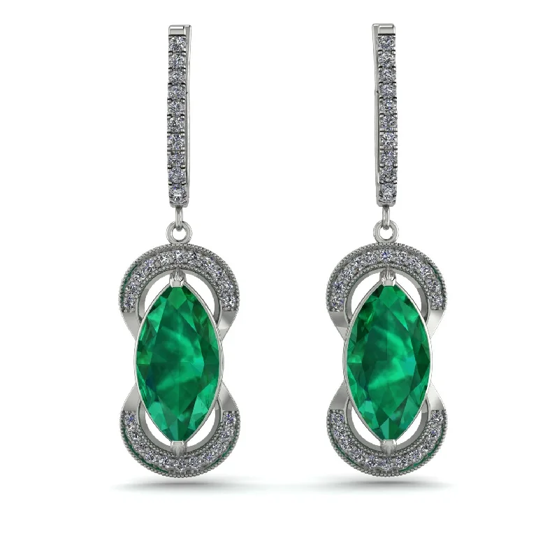 Beautiful Gold Earrings For Special Occasions-Marquise Vintage Emerald Earrings - Marley No. 6