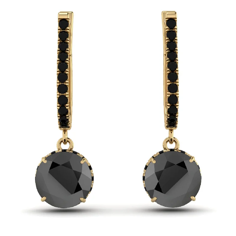 Simple Gold Earrings For Timeless Fashion-Black Diamond Dangle Earrings With Hidden Halo - Adaline No. 37