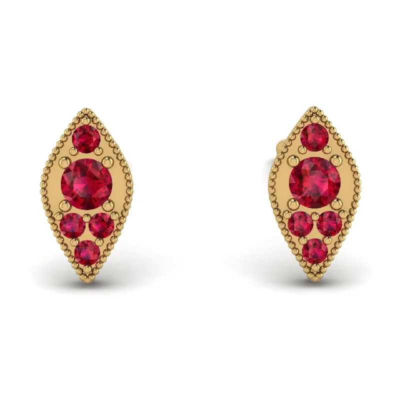 Fashionable Earrings For Office Wear-Milgrain Marquise Ruby Earrings - Faye No. 55