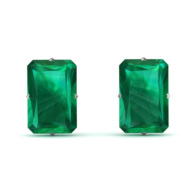 Bold Stud Earrings For Creative Looks-Hidden Halo Emerald Cut Emerald Earrings  - Vanessa No. 21