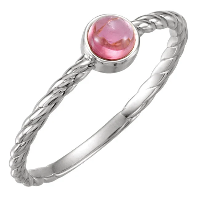 Stunning Gold Rings For Special Events-14K Gold Pink Tourmaline Cabachon Rope Design Ring