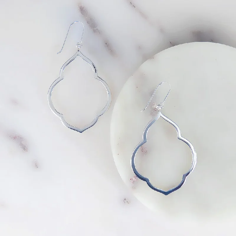 Luxury Silver Earrings For Formal Wear-Large Polished Silver Persian Window Earrings