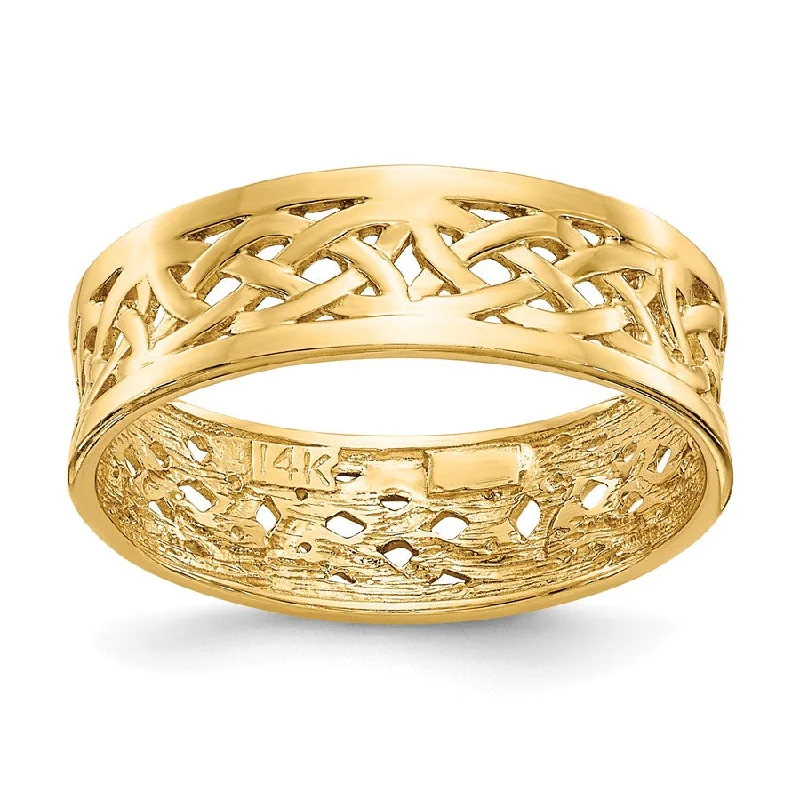 Beautiful Wedding Bands For Bridal Looks-14k Yellow Gold 6mm Wide Polished Celtic Knot Band