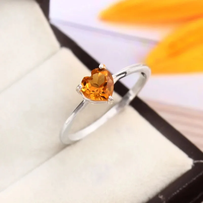 Custom Gold Rings For Special Occasions-925 Silver Heart Shaped Citrine Bright Yellow AD Ring