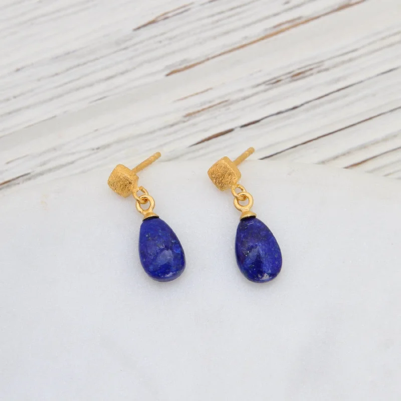 Minimalist Silver Earrings For Subtle Elegance-Gold Cube Lapis Earrings