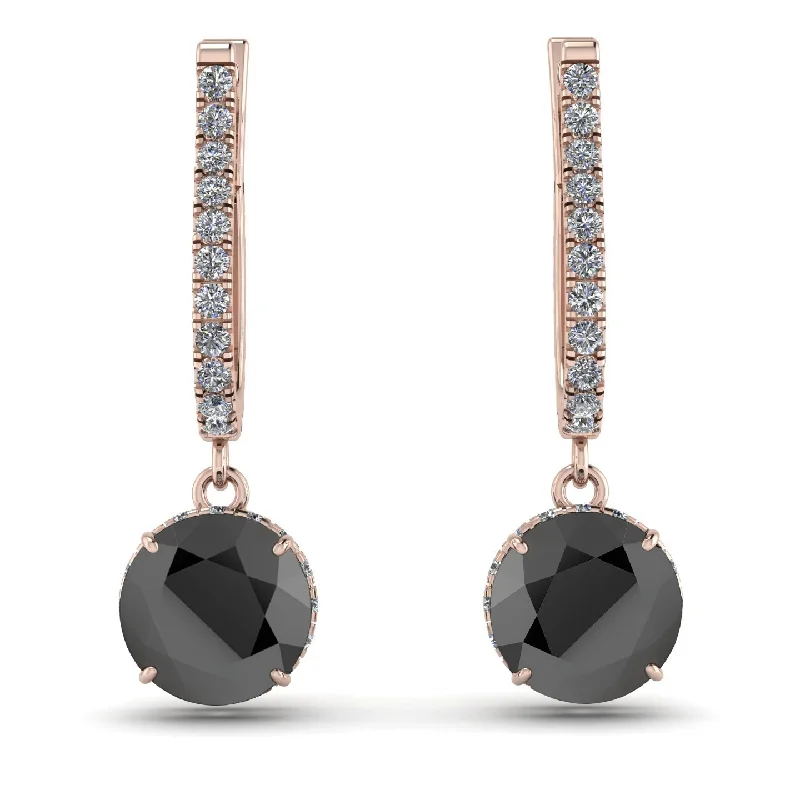 Colorful Dangle Earrings For Bright Fashion-Black Diamond Dangle Earrings With Hidden Halo - Adaline No. 8