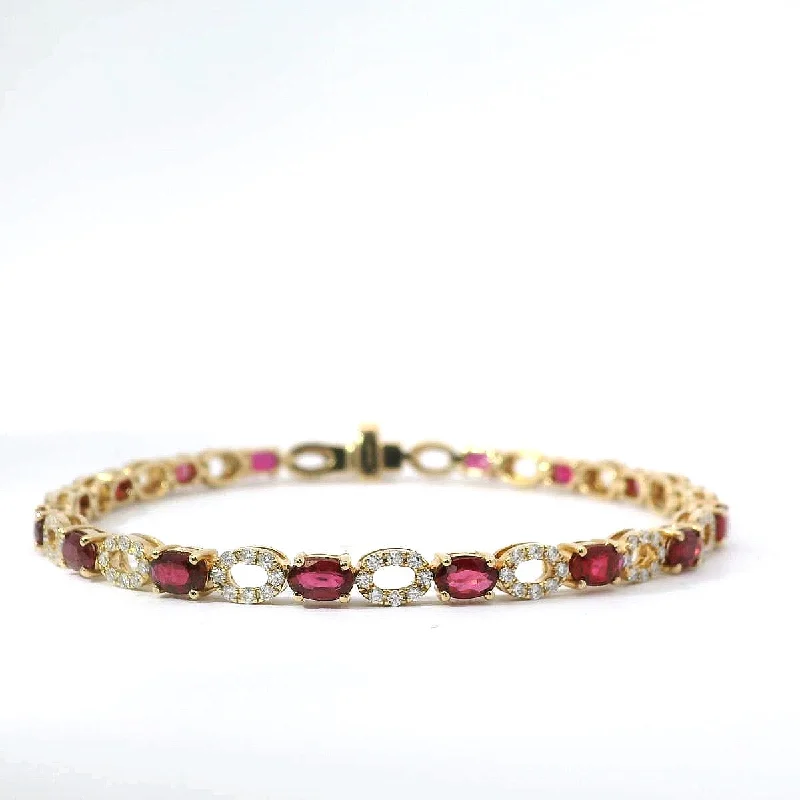 Elegant Silver-Set Bracelets For Fashion-Forward Looks-14K Yellow Gold Ruby and Diamond Bracelet