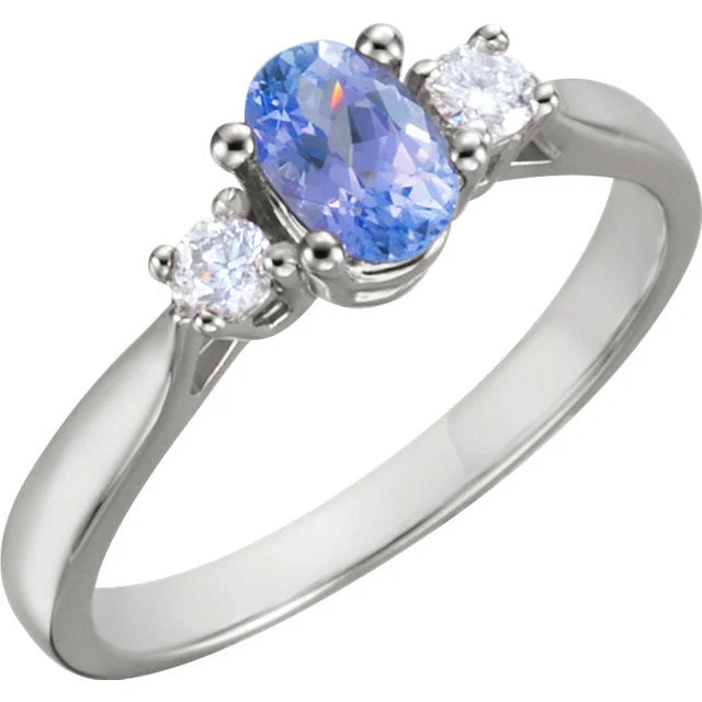 Stunning Ruby Engagement Rings For Brides-14K White Gold Tanzanite & 1/6 CTW Diamond Ring