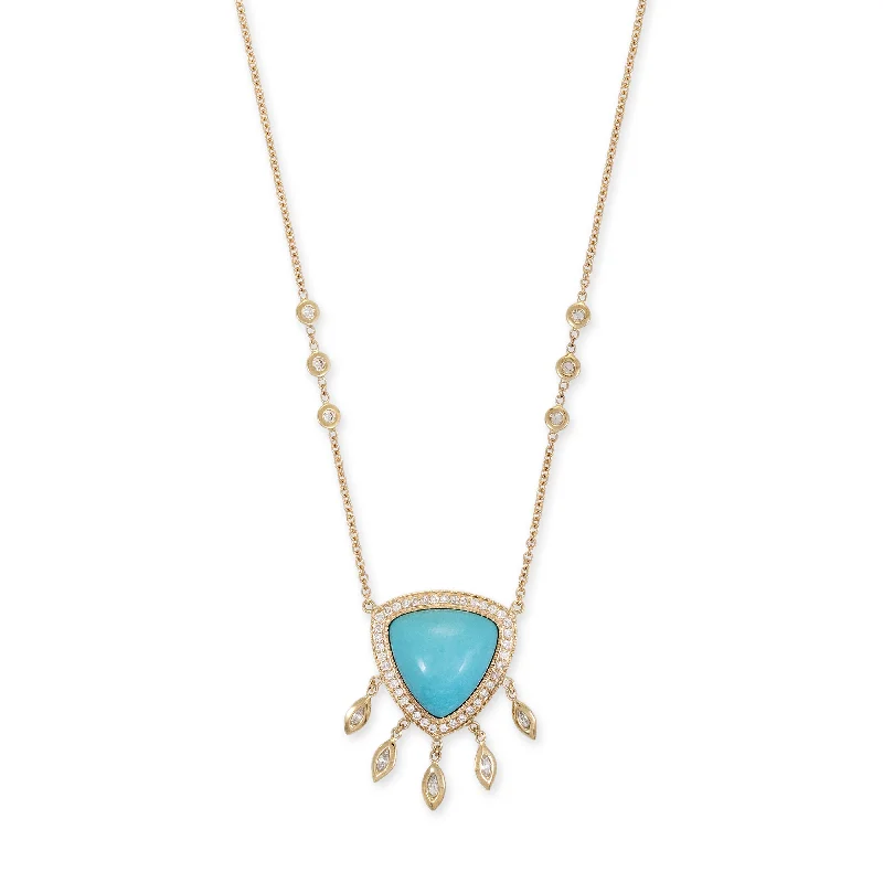 PAVE TURQUOISE TRILLION + 5 MARQUISE DIAMOND SHAKER NECKLACE