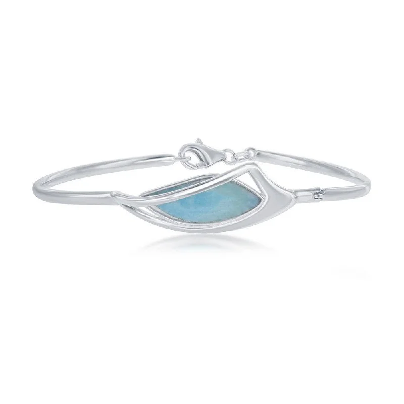 Boho-Inspired Bangles For Free-Spirited Fashion-Sterling Silver Marquise Shaped Larimar Bangle