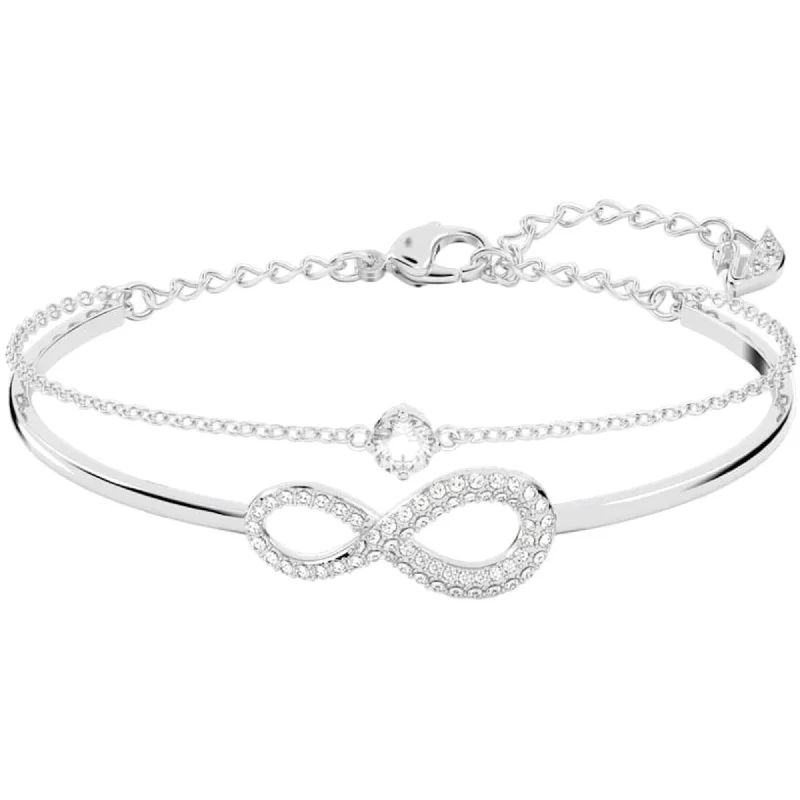 Classic Wedding Bangles For Bridal Glam-Swarovski Women's Bangle - Infinity White Crystals Elegant Rhodium Plated | 5520584