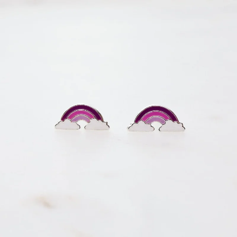 Pearl Drop Earrings For Luxury Style-Enamel Rainbow in Clouds Post Earrings - Purple, Pink, & Lavender