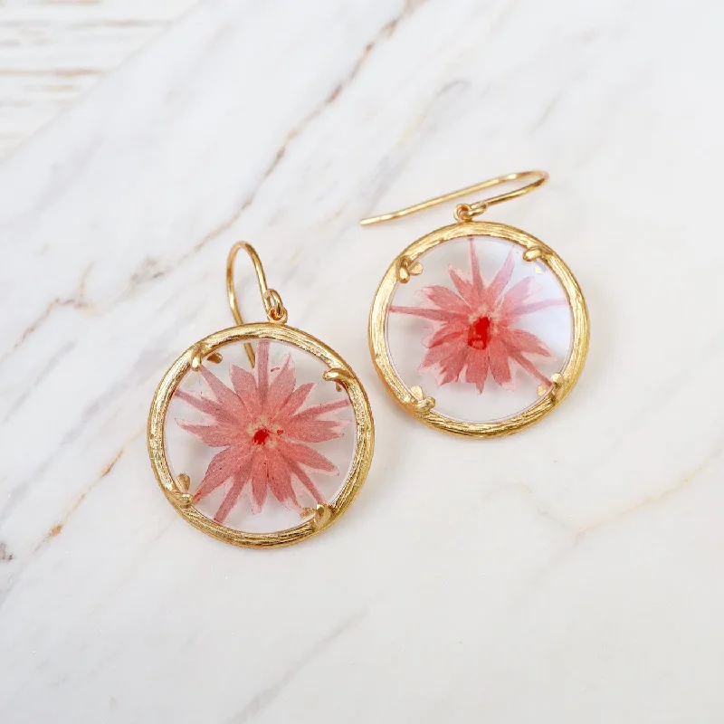 Sparkling Earrings For Wedding Day Glam-Phlox Small Glass Botanical Earrings - 18K Gold Vermeil