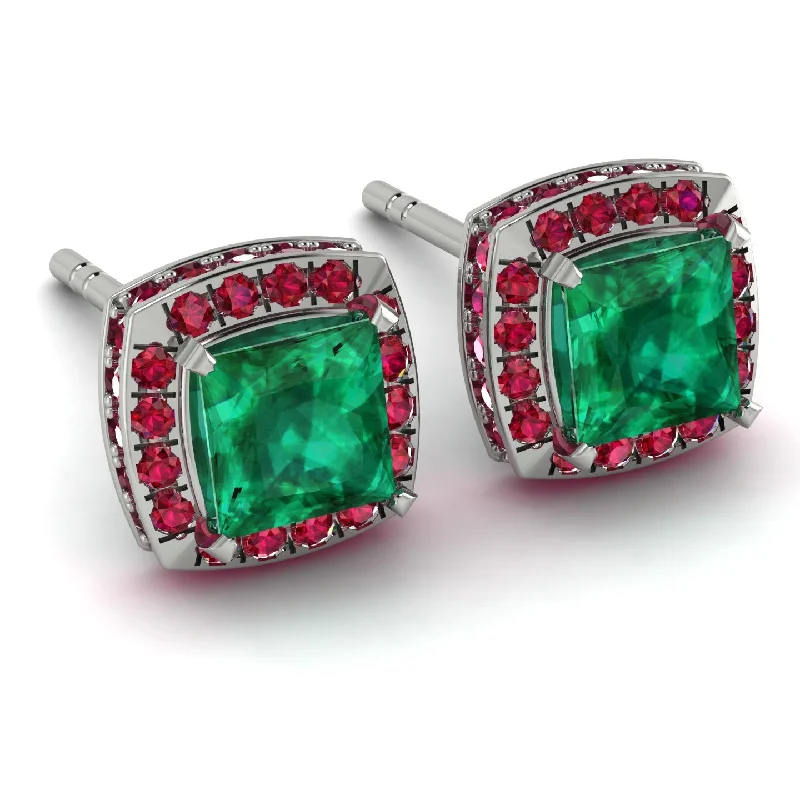 Trendy Earrings For Fashion-Forward Women-Hidden Halo Princess Emerald Earrings - Georgia No. 51