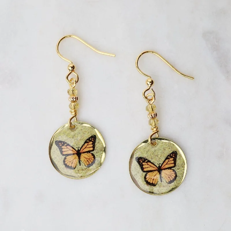 Sparkling Gemstone Earrings For Dazzling Nights-Round Monarch Butterfly Earrings